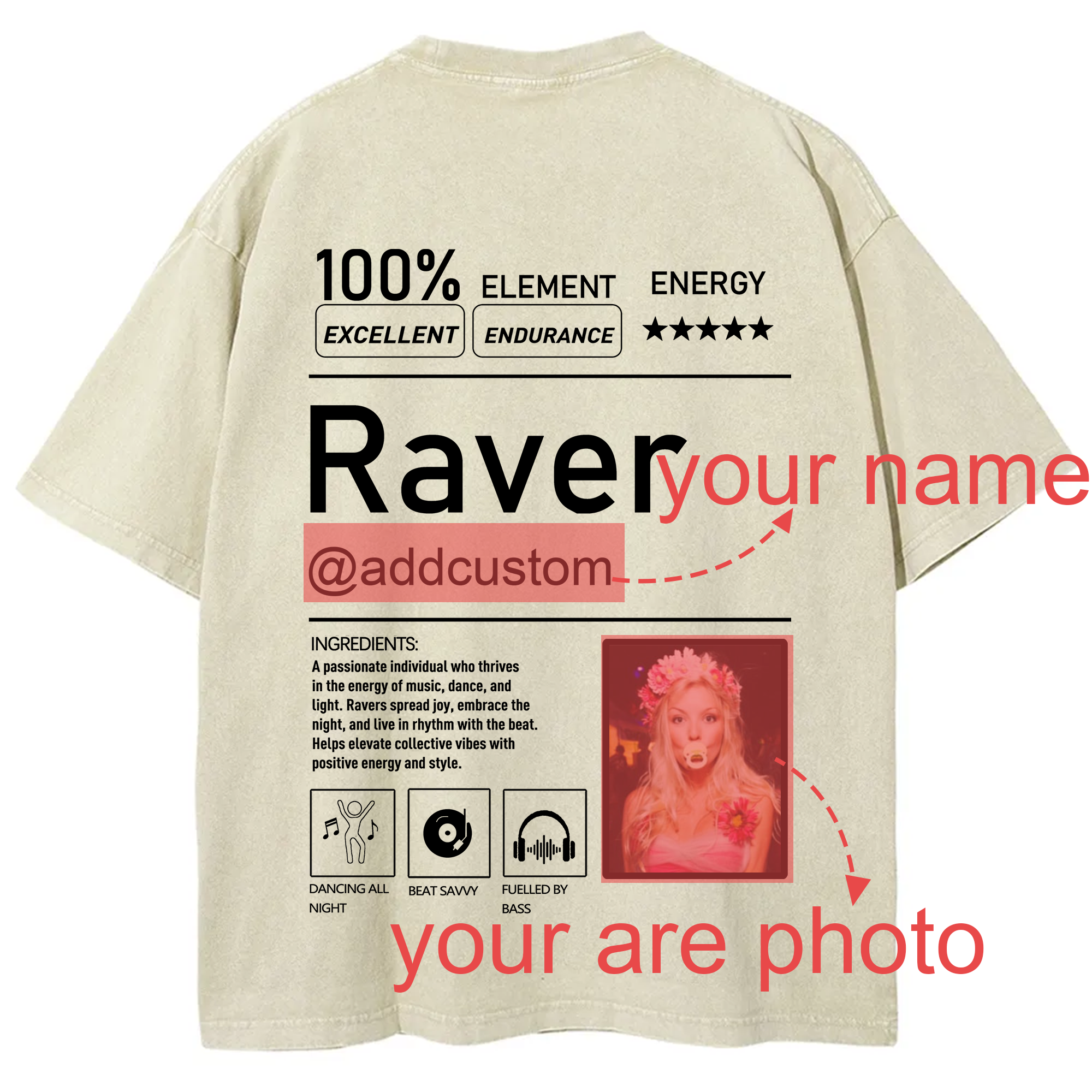 Addcustom  Photo Raver Unisex Fit Washed T-Shirt wearishow