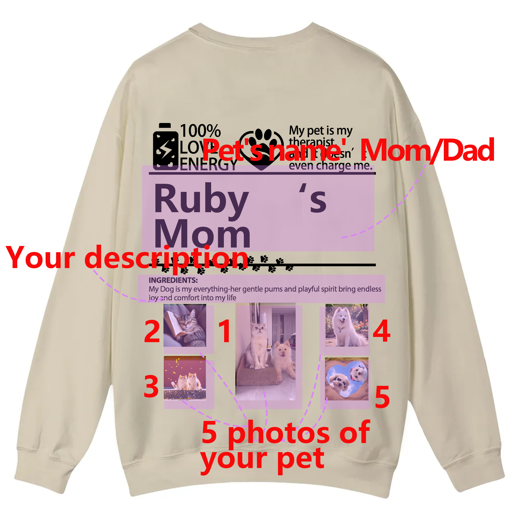 Pets Photos Creative Customized Unisex Casual Crewneck Sweatshirt