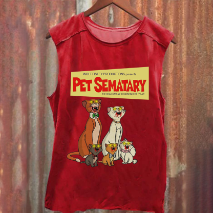Unisex Vintage Halloween Zombie Cat Pet Sematary Art Print Tank Top