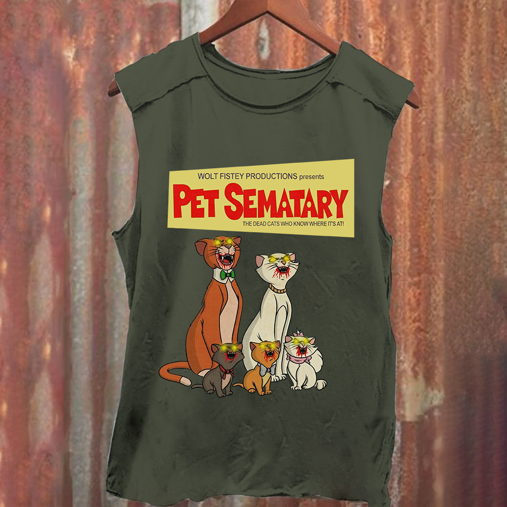 Unisex Vintage Halloween Zombie Cat Pet Sematary Art Print Tank Top