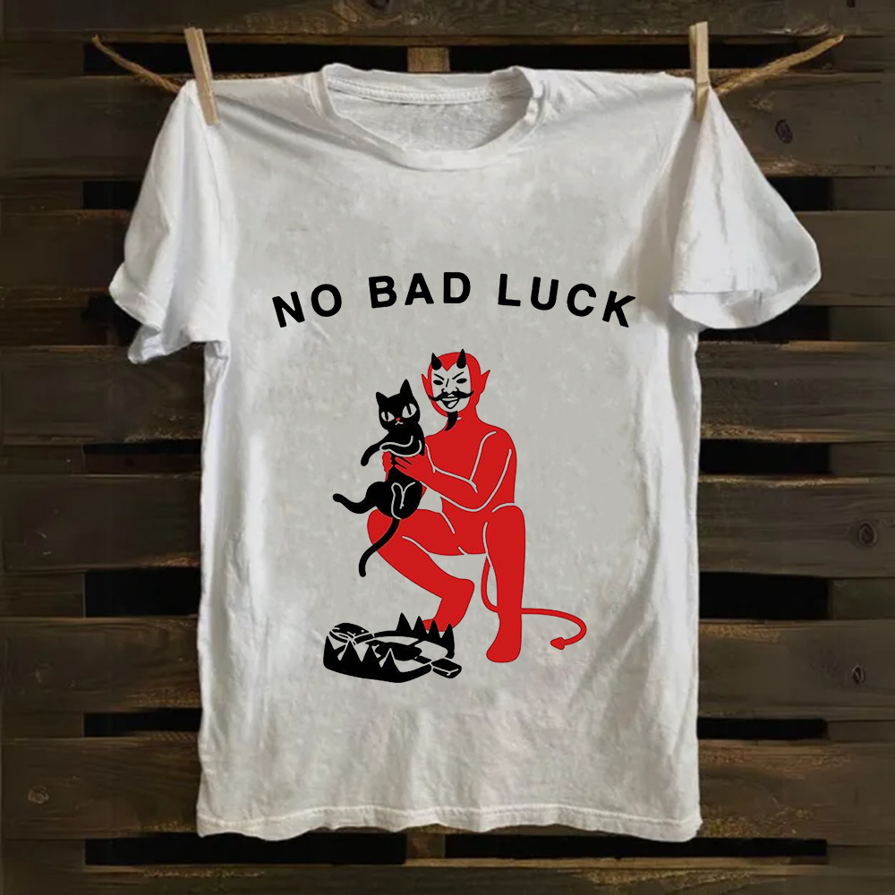 Unisex Cat No Bad Luck Print cotton T-Shirt