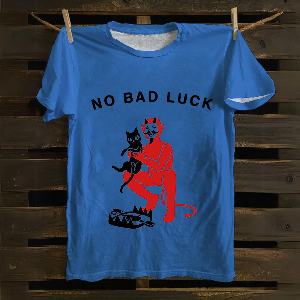 Unisex Cat No Bad Luck Print cotton T-Shirt