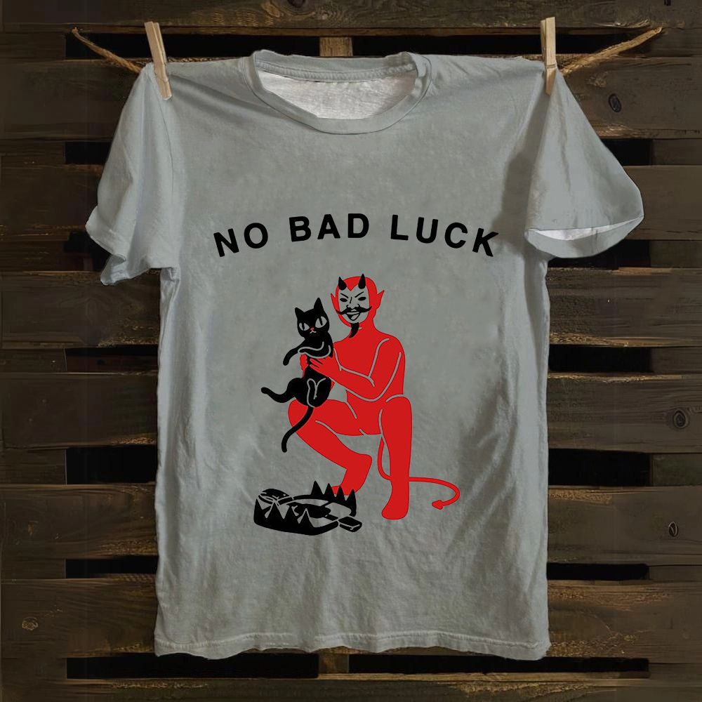 Unisex Cat No Bad Luck Print cotton T-Shirt