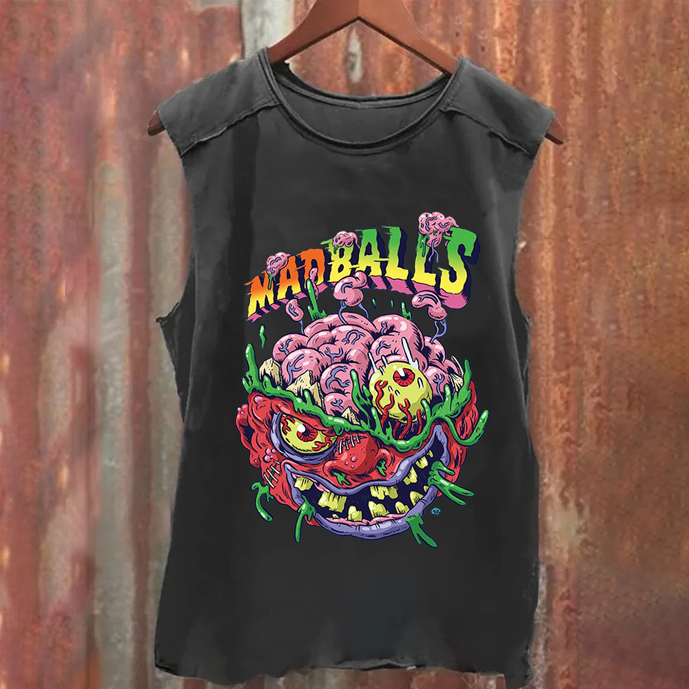 Unisex Blue Madballs Zombie Weird Print Casual  tank Top