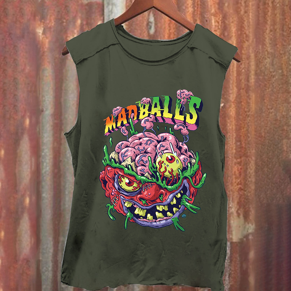 Unisex Blue Madballs Zombie Weird Print Casual  tank Top