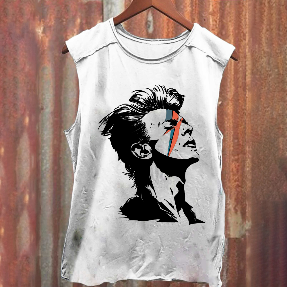 Unisex Vintage Washed David Bowie Aladdin Sane Singer Tank Top