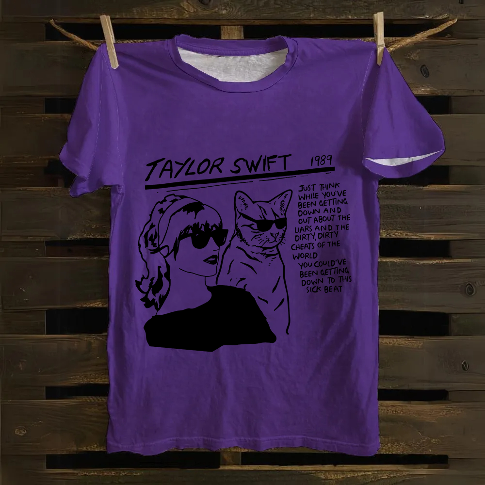 Unisex Casual Taylor Swift Singer Cat Printed cotton T-Shirt
