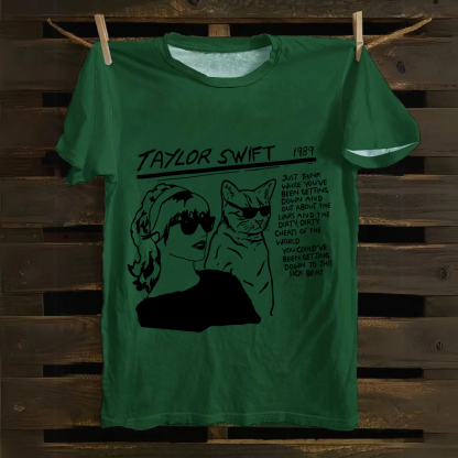 Unisex Casual Taylor Swift Singer Cat Printed cotton T-Shirt