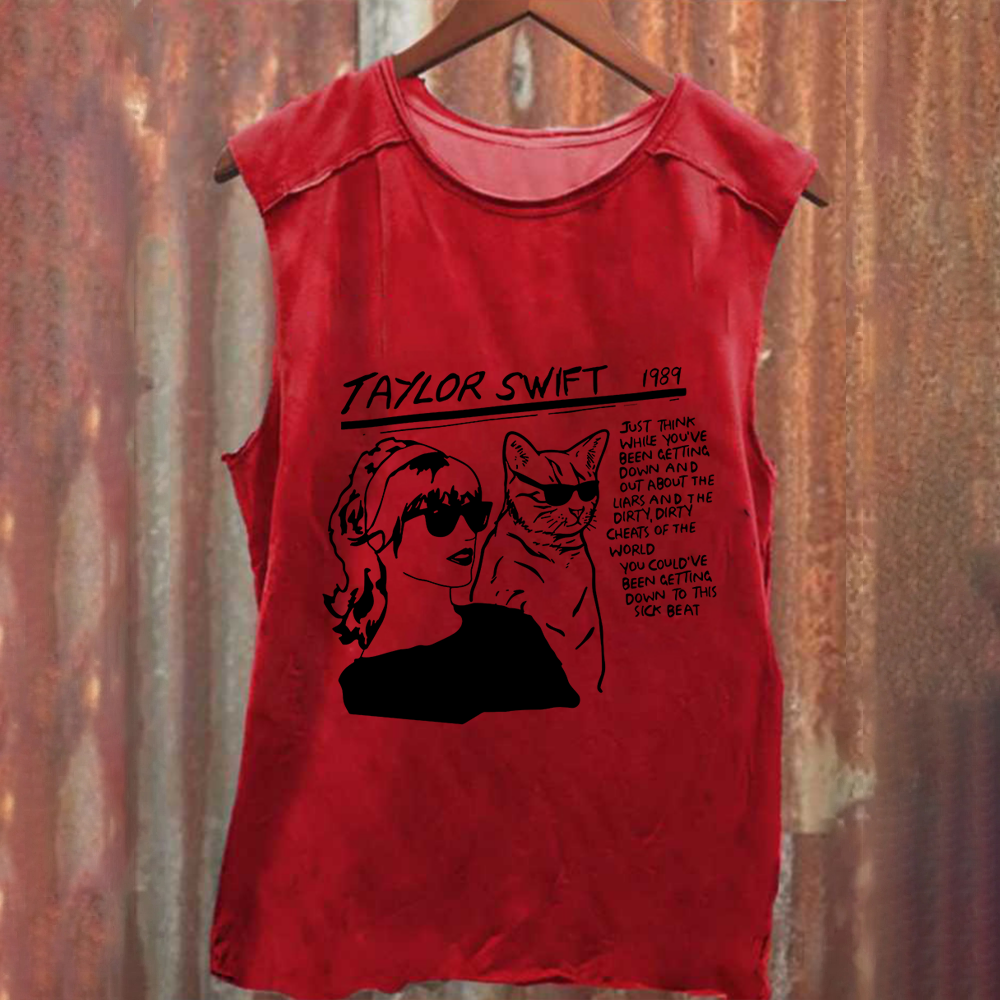 Unisex Casual Taylor Swift Singer Cat Printed Tank Top