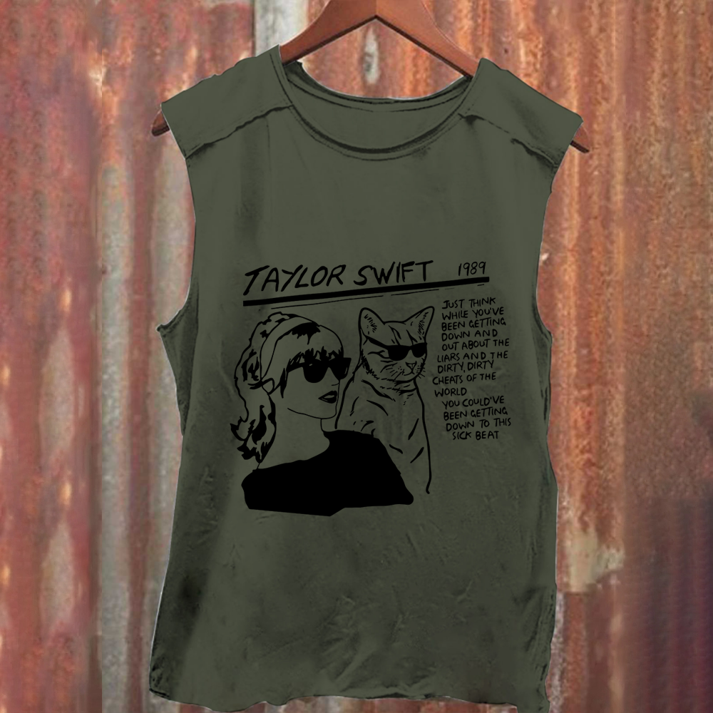 Unisex Casual Taylor Swift Singer Cat Printed Tank Top