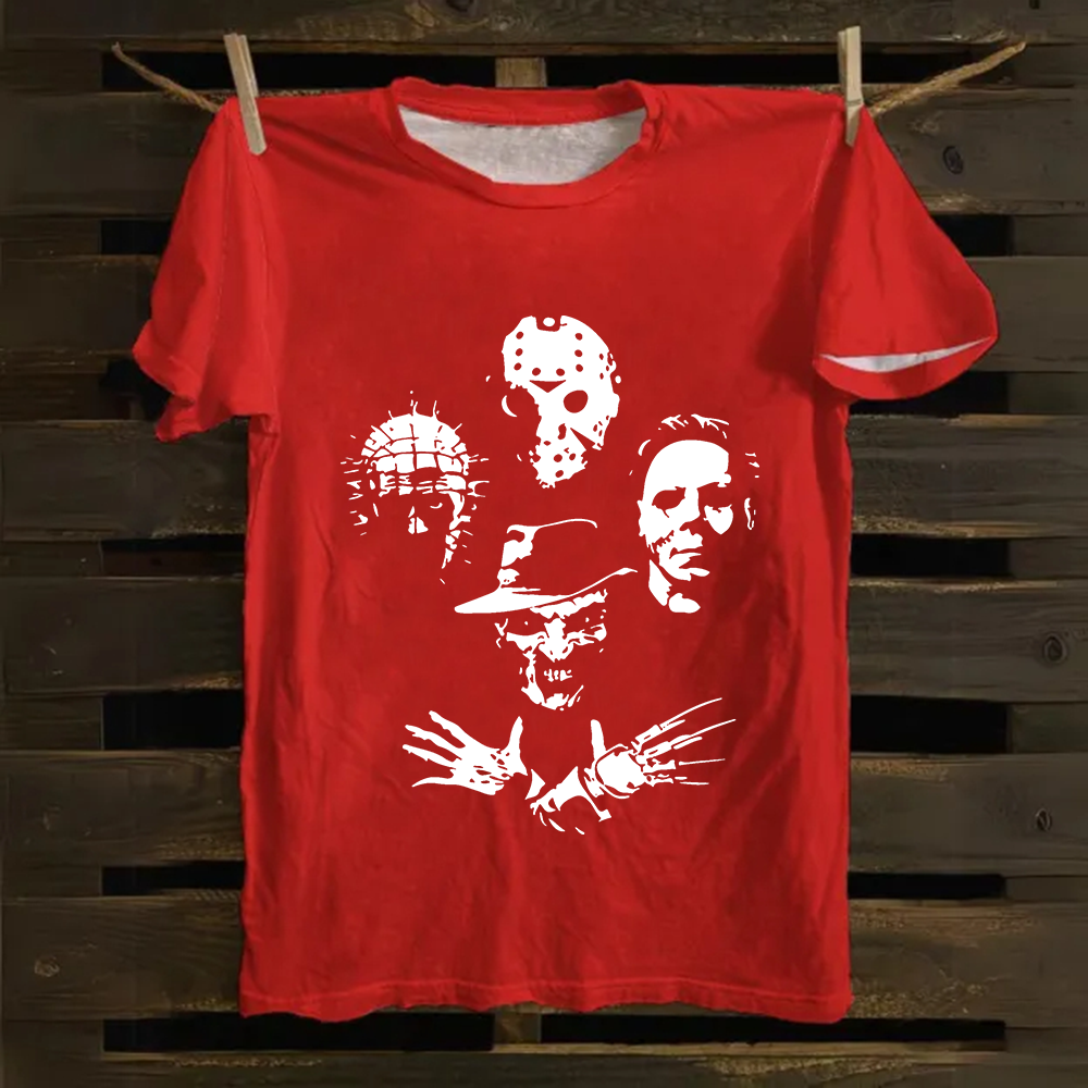 Horror Film Halloween Freddie Jason Hellraiser Grunge Rock Retro Black cotton T-Shirt