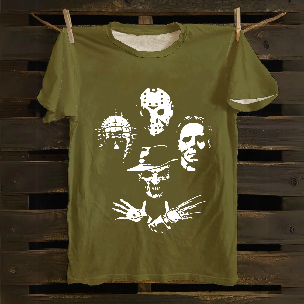 Horror Film Halloween Freddie Jason Hellraiser Grunge Rock Retro Black cotton T-Shirt