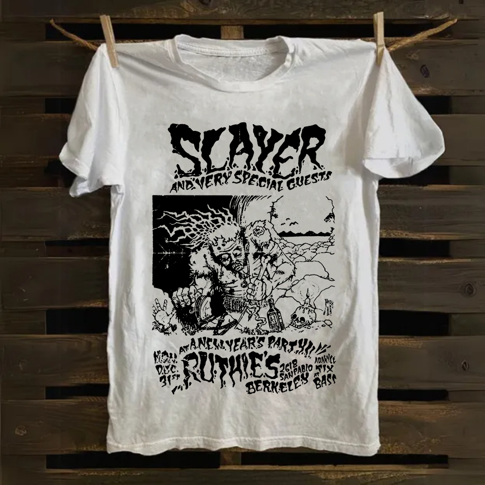 Unisex Retro Slayer Poster Printed cotton T-Shirt