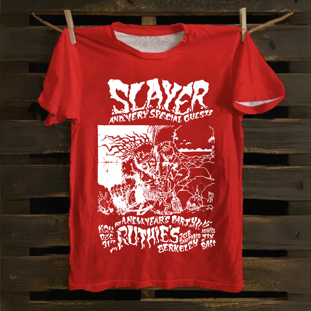 Unisex Retro Slayer Poster Printed cotton T-Shirt