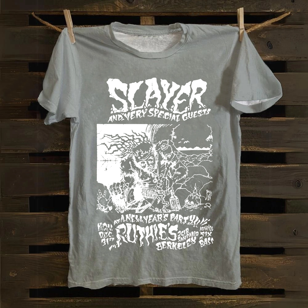 Unisex Retro Slayer Poster Printed cotton T-Shirt