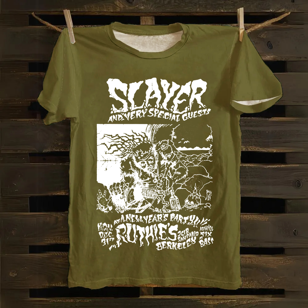 Unisex Retro Slayer Poster Printed cotton T-Shirt