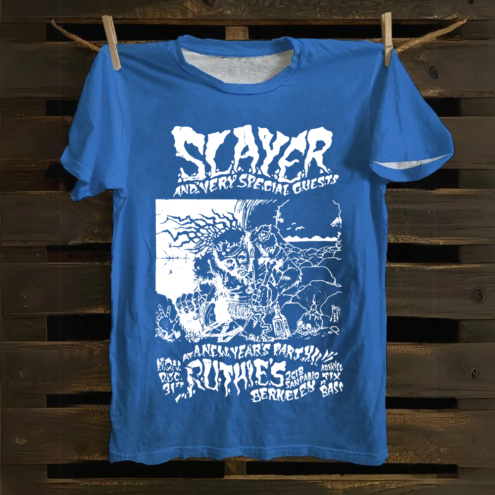 Unisex Retro Slayer Poster Printed cotton T-Shirt