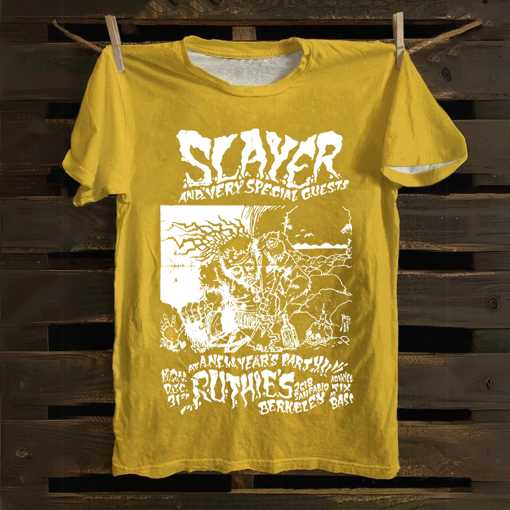 Unisex Retro Slayer Poster Printed cotton T-Shirt