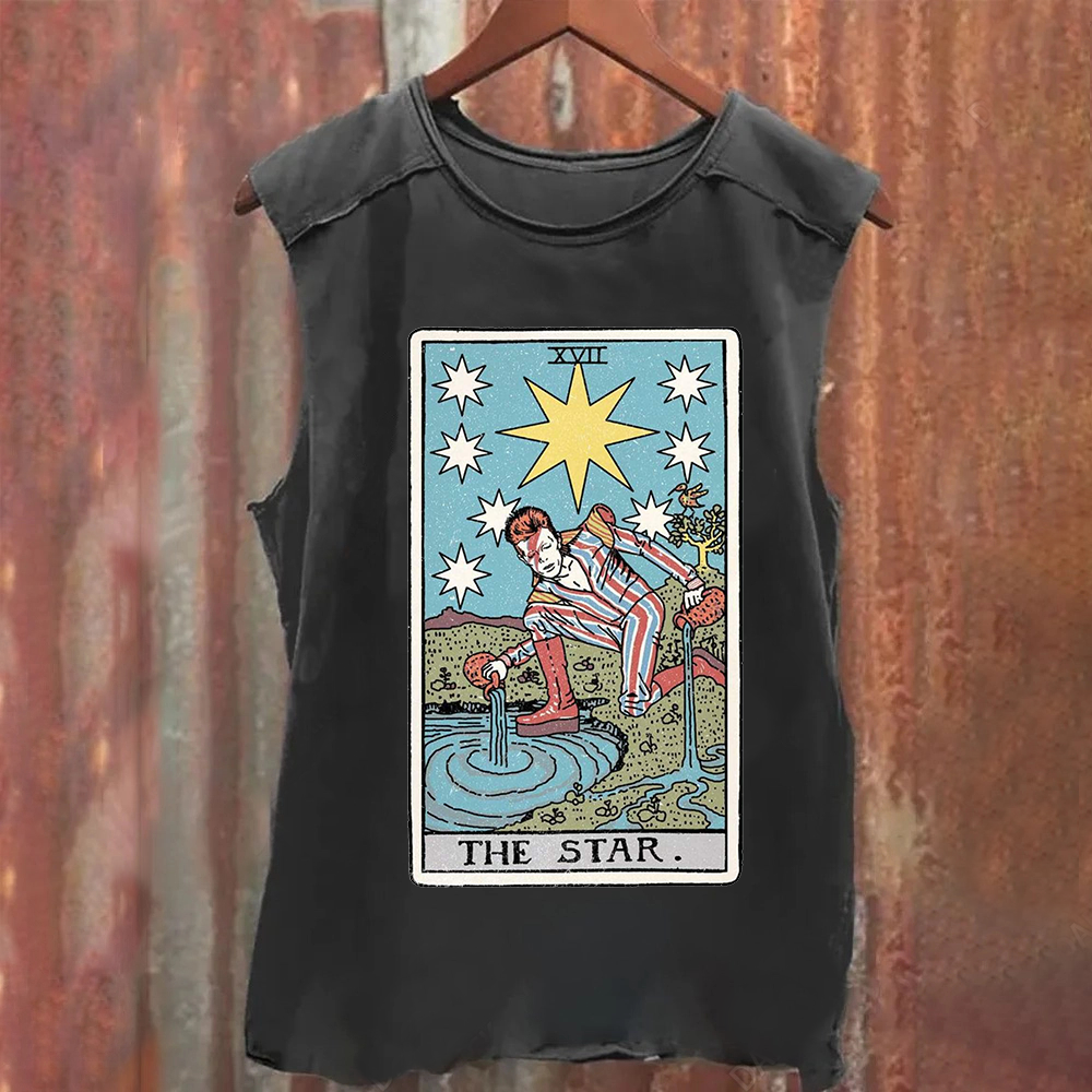 Unisex Vintage Washed The Star David Bowie Tarot Card Tank Top