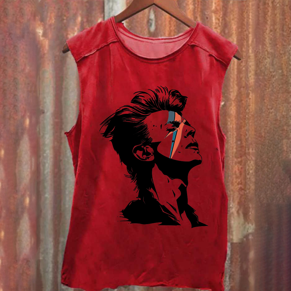 Unisex Vintage Washed David Bowie Aladdin Sane Singer Tank Top