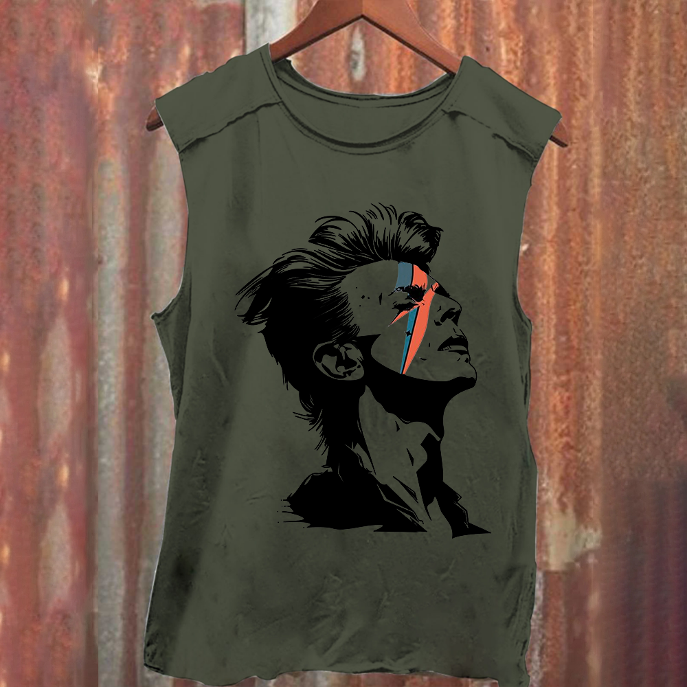 Unisex Vintage Washed David Bowie Aladdin Sane Singer Tank Top