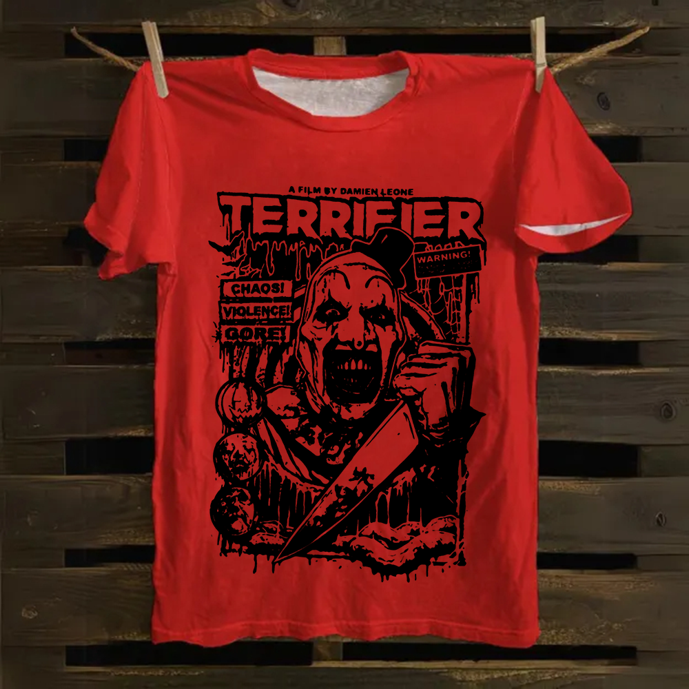 Unisex Vintage Terrifier Print Casual Cotton T-Shirt