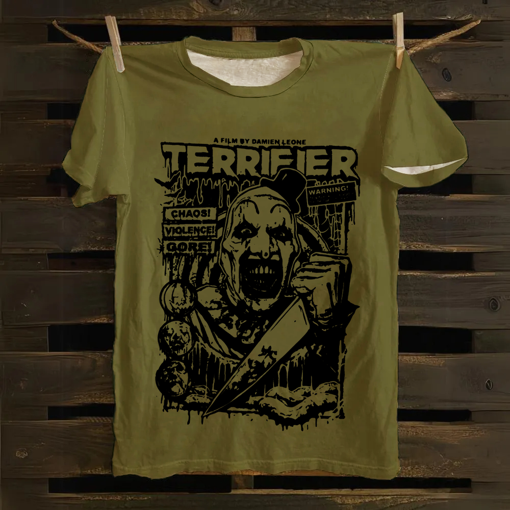 Unisex Vintage Terrifier Print Casual Cotton T-Shirt