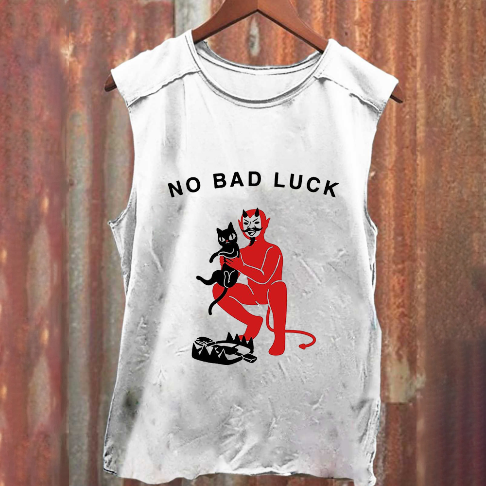 Unisex Cat No Bad Luck Print Tank Top