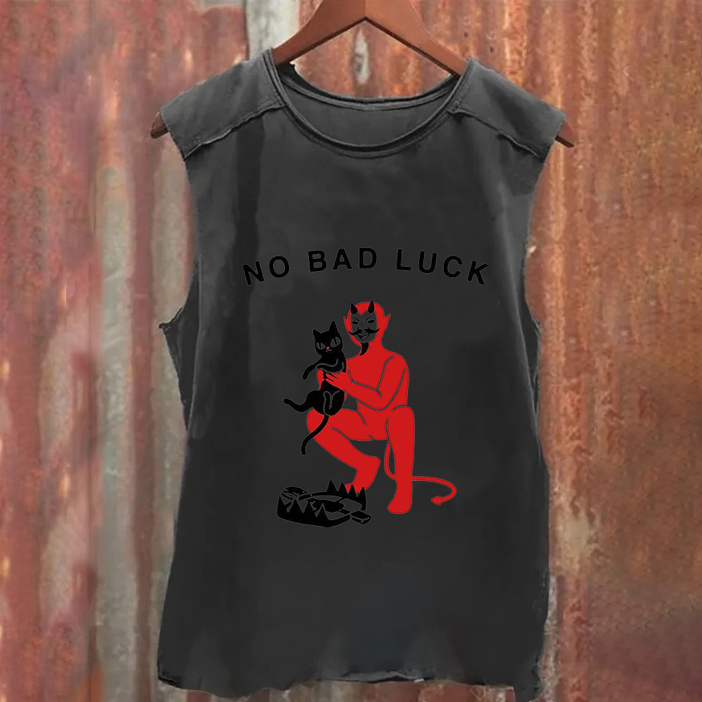 Unisex Cat No Bad Luck Print Tank Top