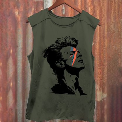Unisex Vintage Washed David Bowie Aladdin Sane Singer Tank Top