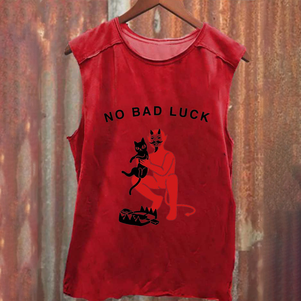 Unisex Cat No Bad Luck Print Tank Top