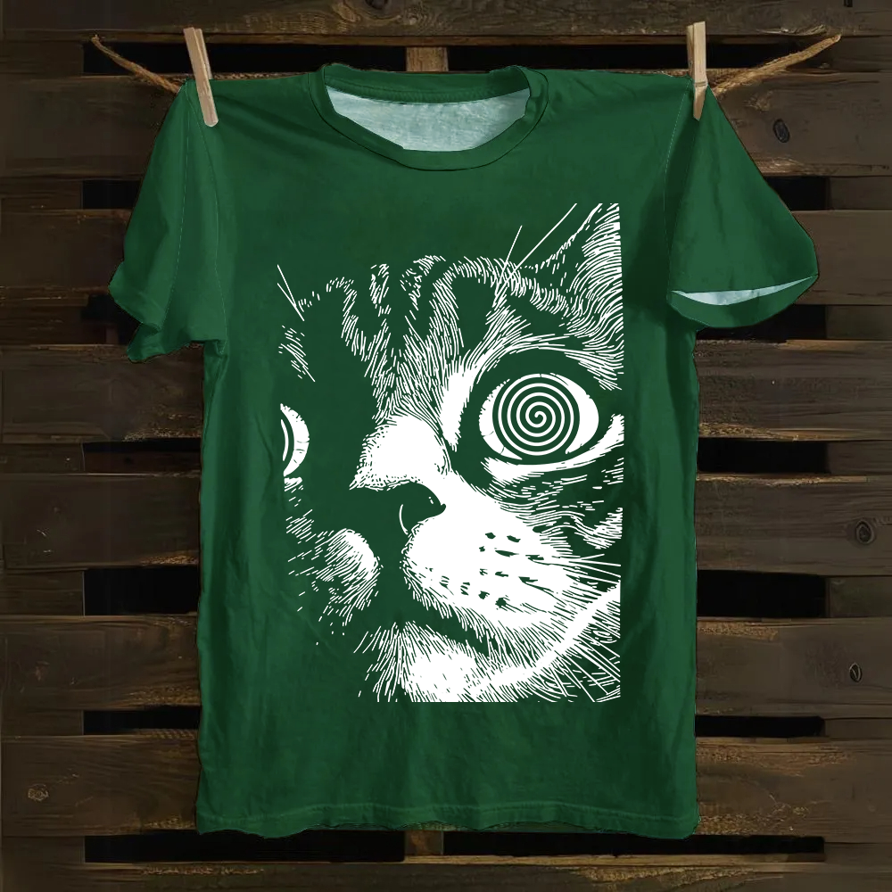 Psychedelic Cat Graphic Print Cotton T-Shirt