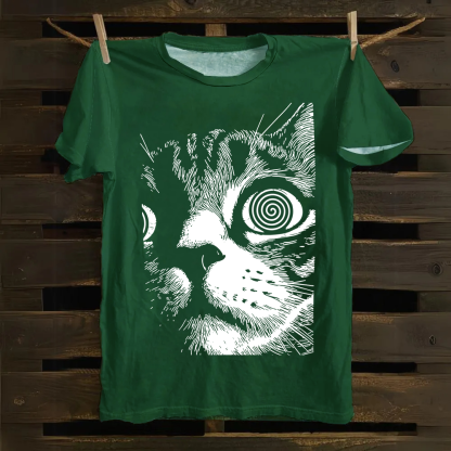 Psychedelic Cat Graphic Print Cotton T-Shirt