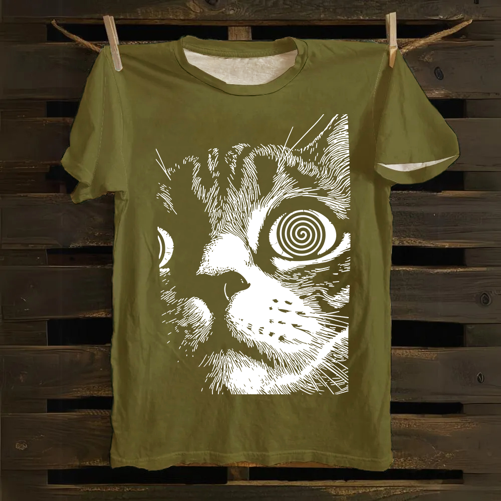 Psychedelic Cat Graphic Print Cotton T-Shirt