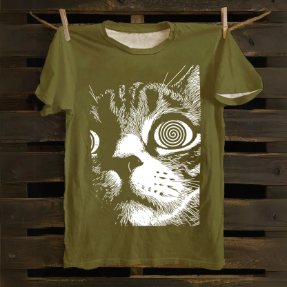Psychedelic Cat Graphic Print Cotton T-Shirt