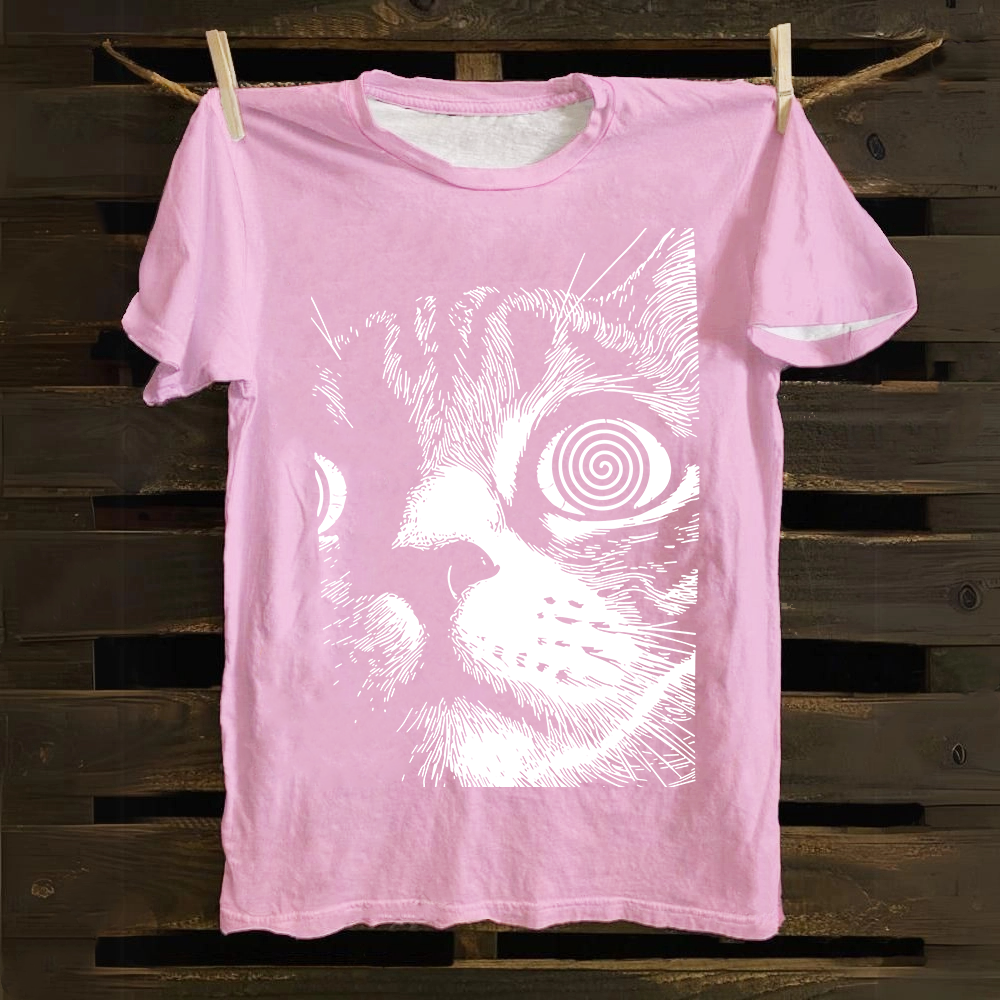 Psychedelic Cat Graphic Print Cotton T-Shirt