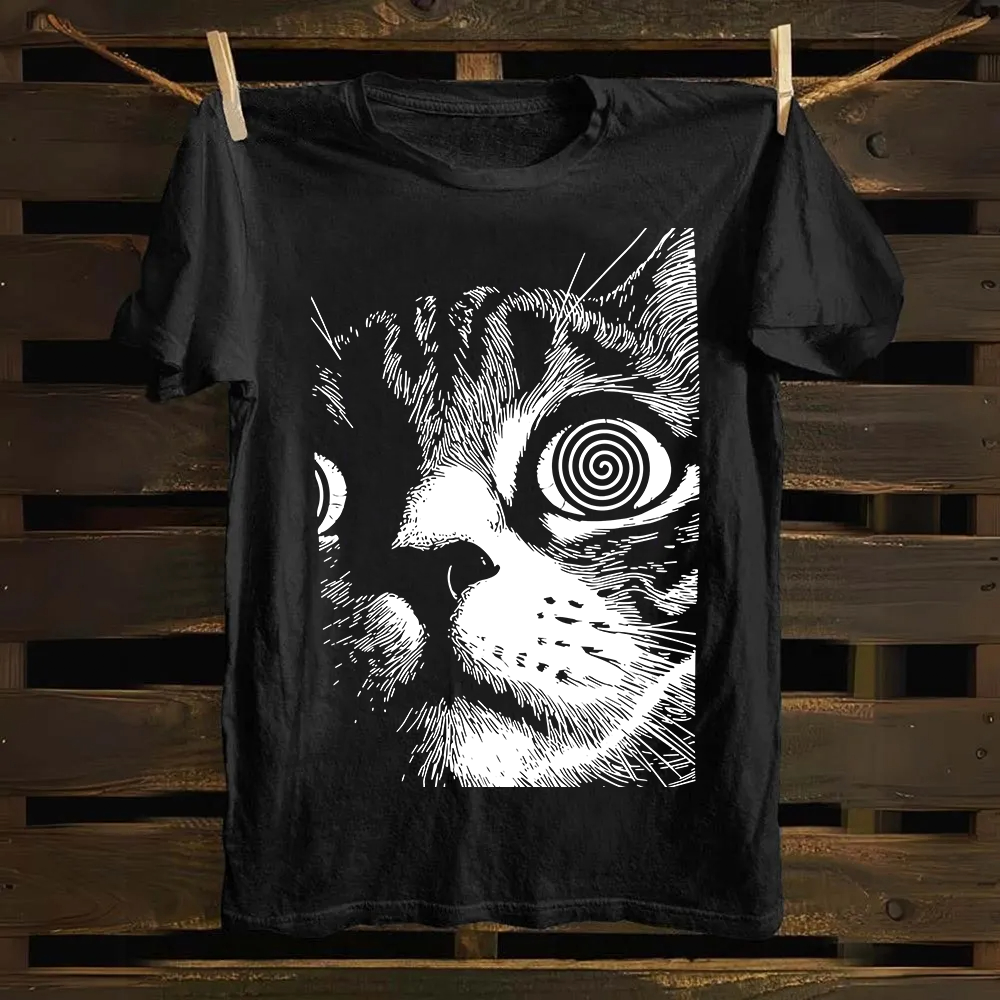 Psychedelic Cat Graphic Print Cotton T-Shirt