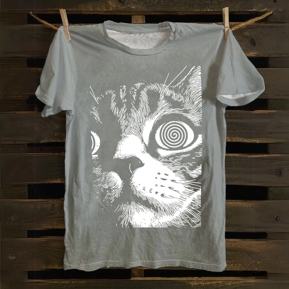 Psychedelic Cat Graphic Print Cotton T-Shirt
