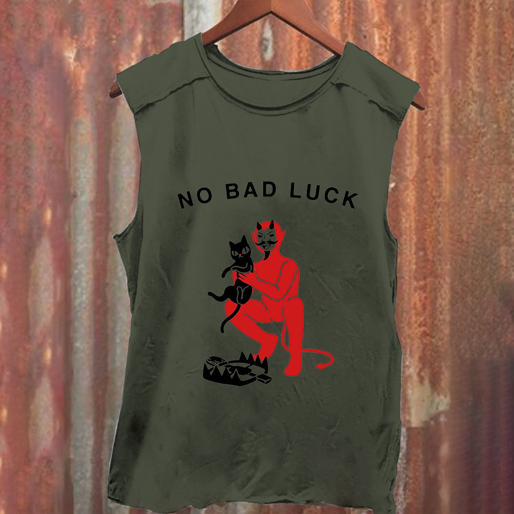 Unisex Cat No Bad Luck Print Tank Top