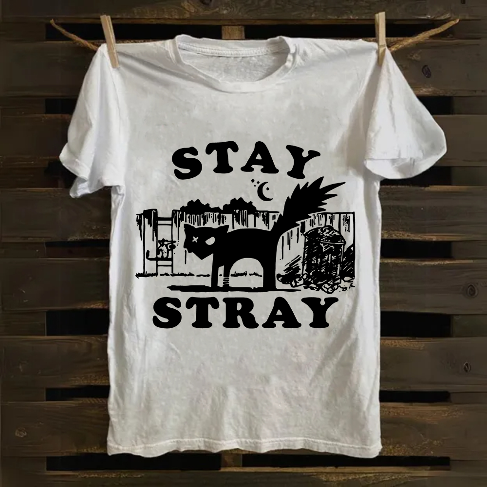 Stray Cat Funny Retro Graphic Unisex Classic Cotton T-Shirt