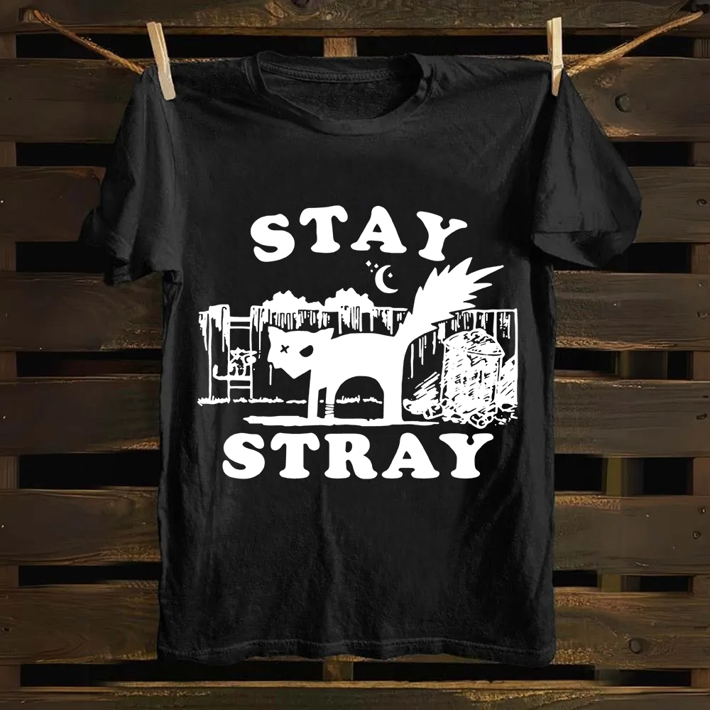 Stray Cat Funny Retro Graphic Unisex Classic Cotton T-Shirt