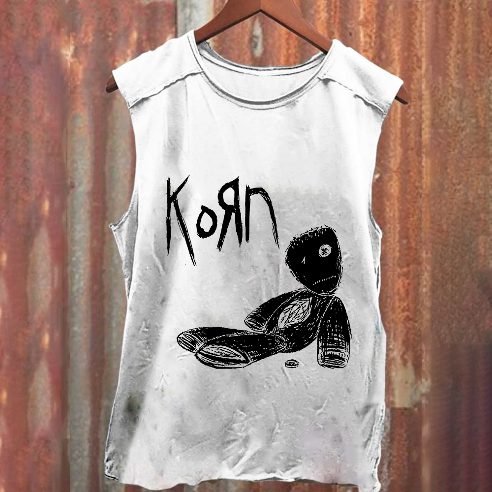 Unisex Vintage Washed Korn Metal Band Tank Top