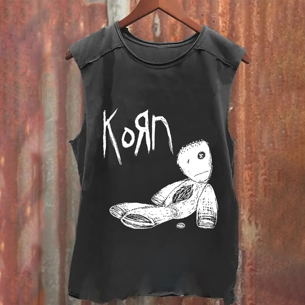 Unisex Vintage Washed Korn Metal Band Tank Top