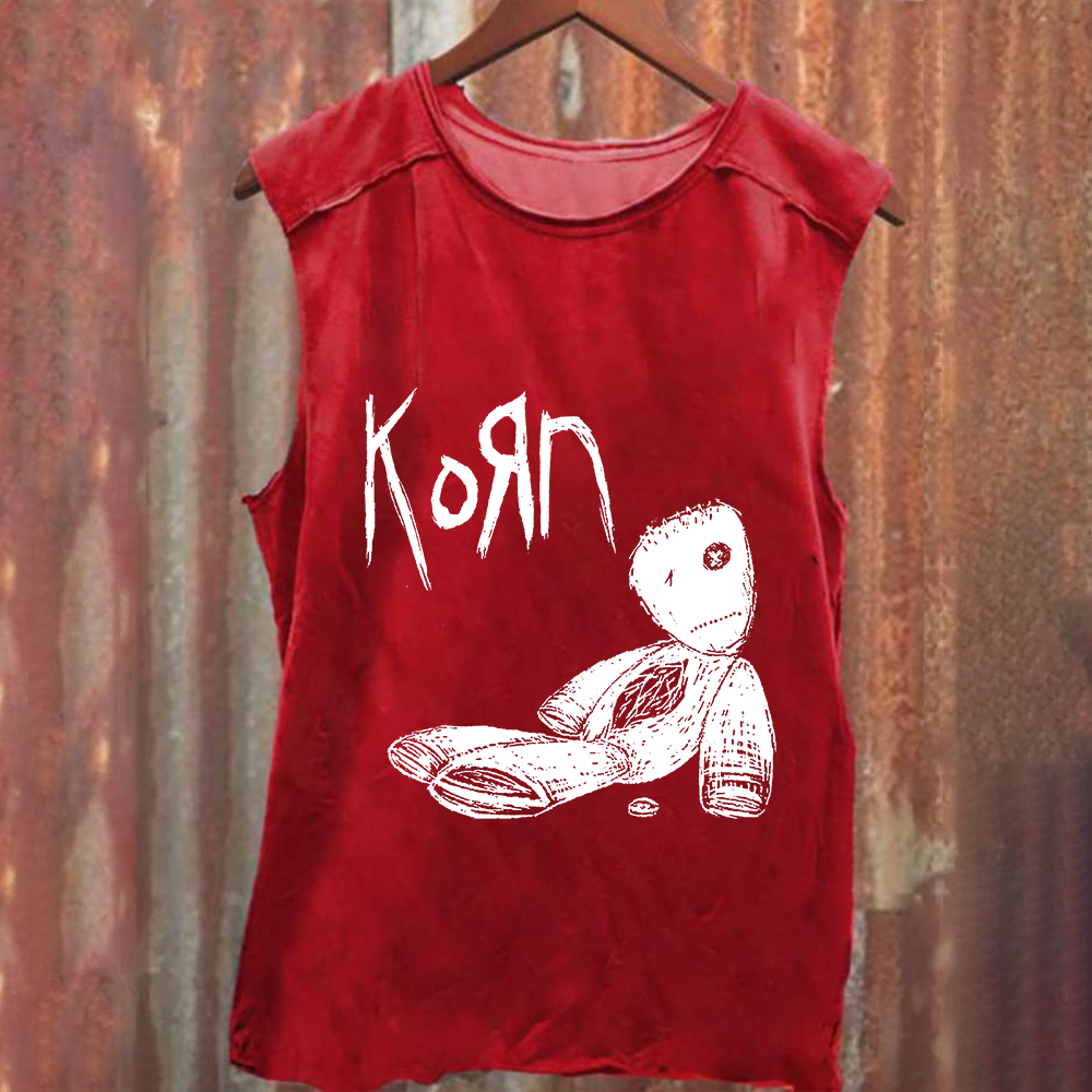 Unisex Vintage Washed Korn Metal Band Tank Top