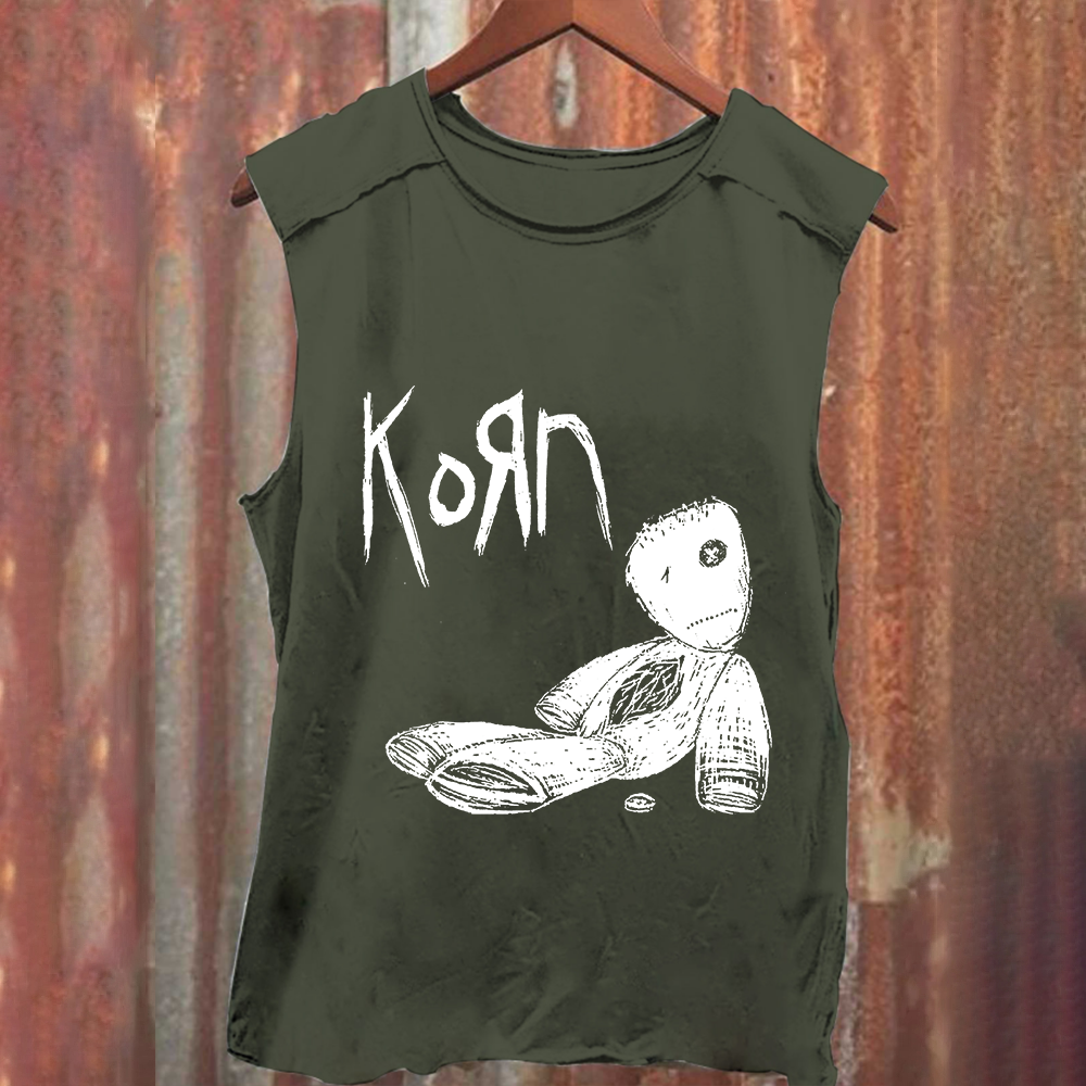 Unisex Vintage Washed Korn Metal Band Tank Top