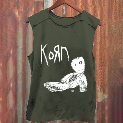 Unisex Vintage Washed Korn Metal Band Tank Top