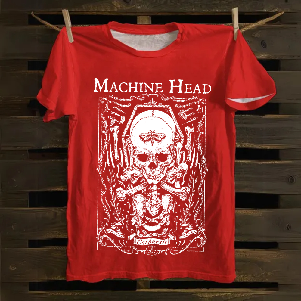 Unisex Casual Machine Head Band Heavy Meta Cotton T-Shirt