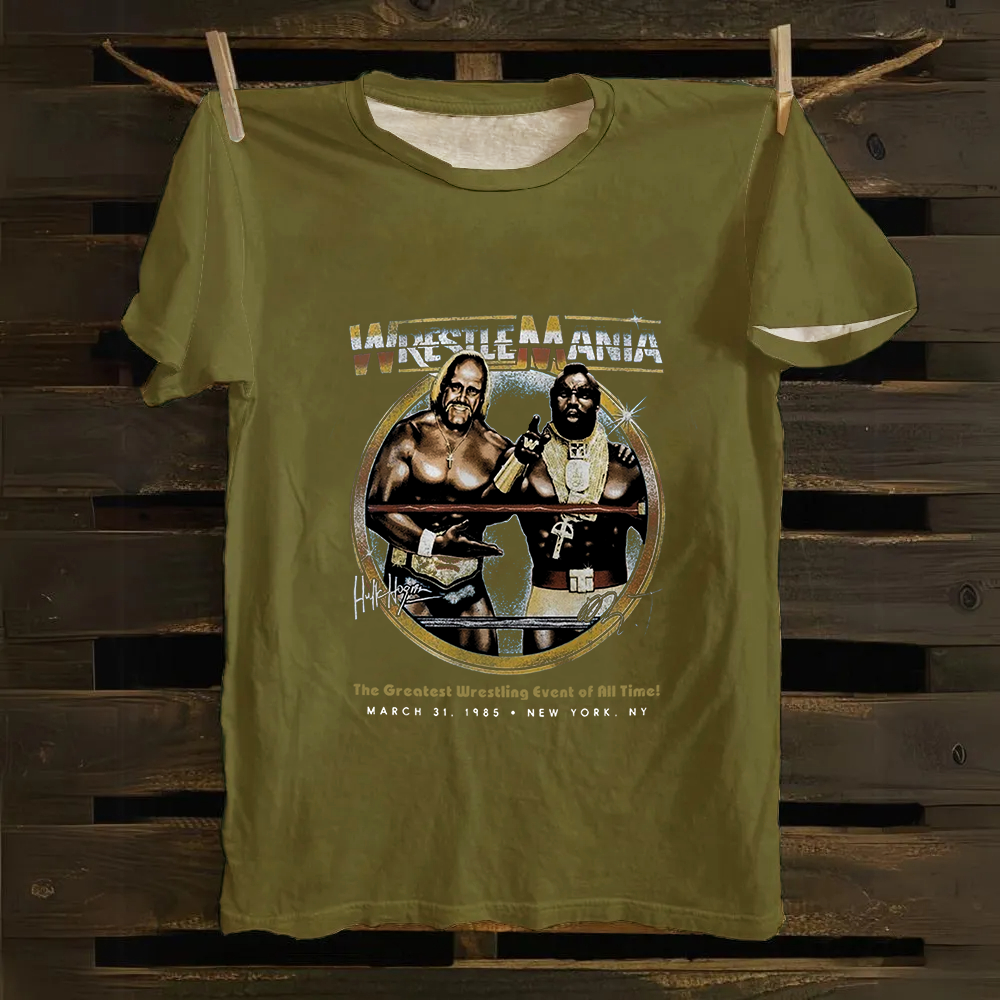 WWE Wrestle Mania - Hulk Hogan vs Mr T Casual Printed Cotton T-Shirt