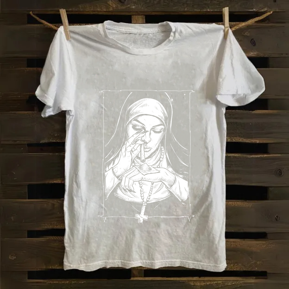 Unisex Vintage  Evil Nun art Cotton T-Shirt