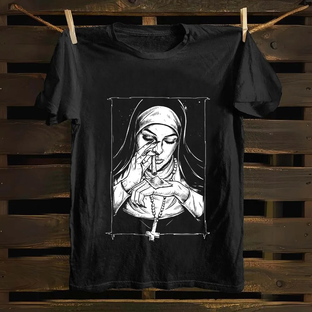 Unisex Vintage  Evil Nun art Cotton T-Shirt